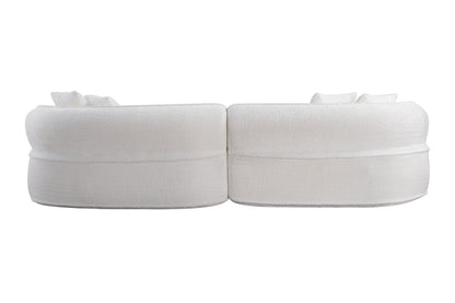 Sofa Curved L-Shape Boucle White 4 Seat 114 In No Assembly