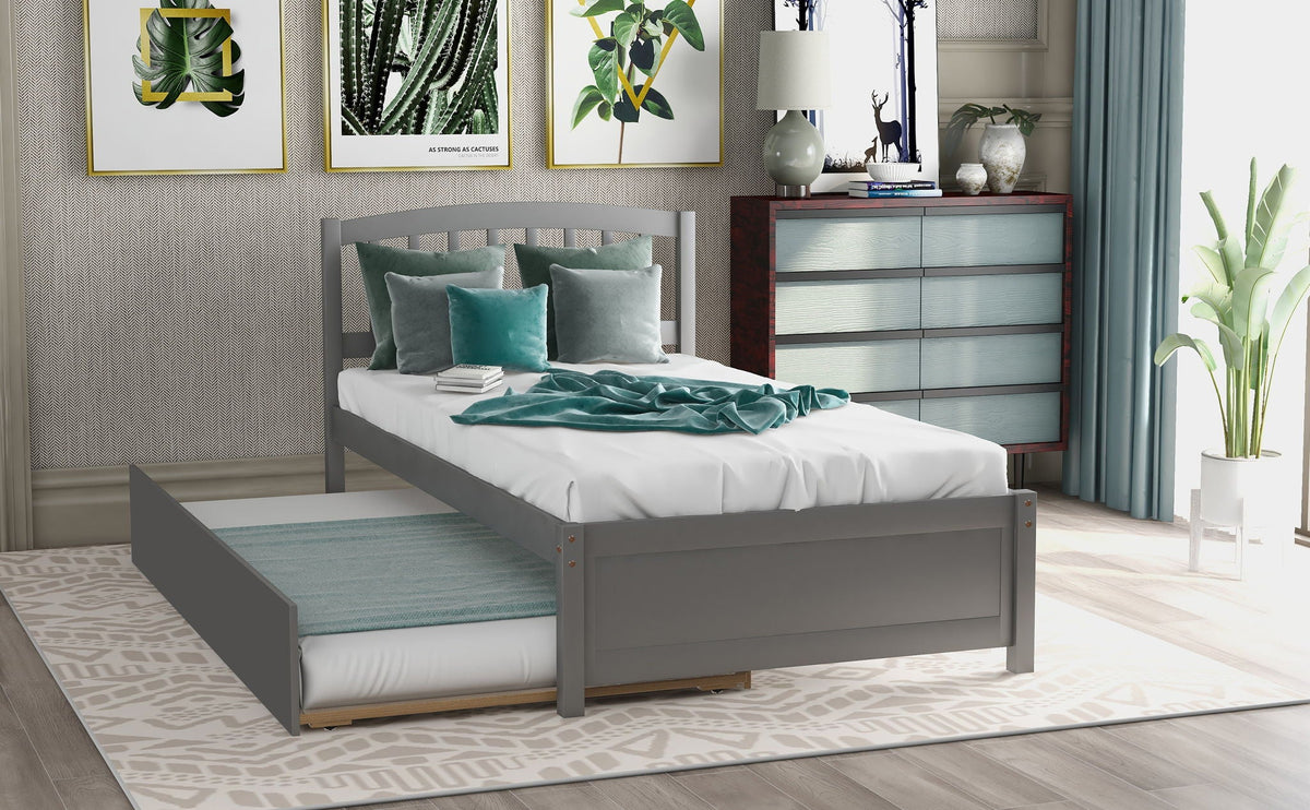 Platform Bed Wood Bed Frame With Trundle