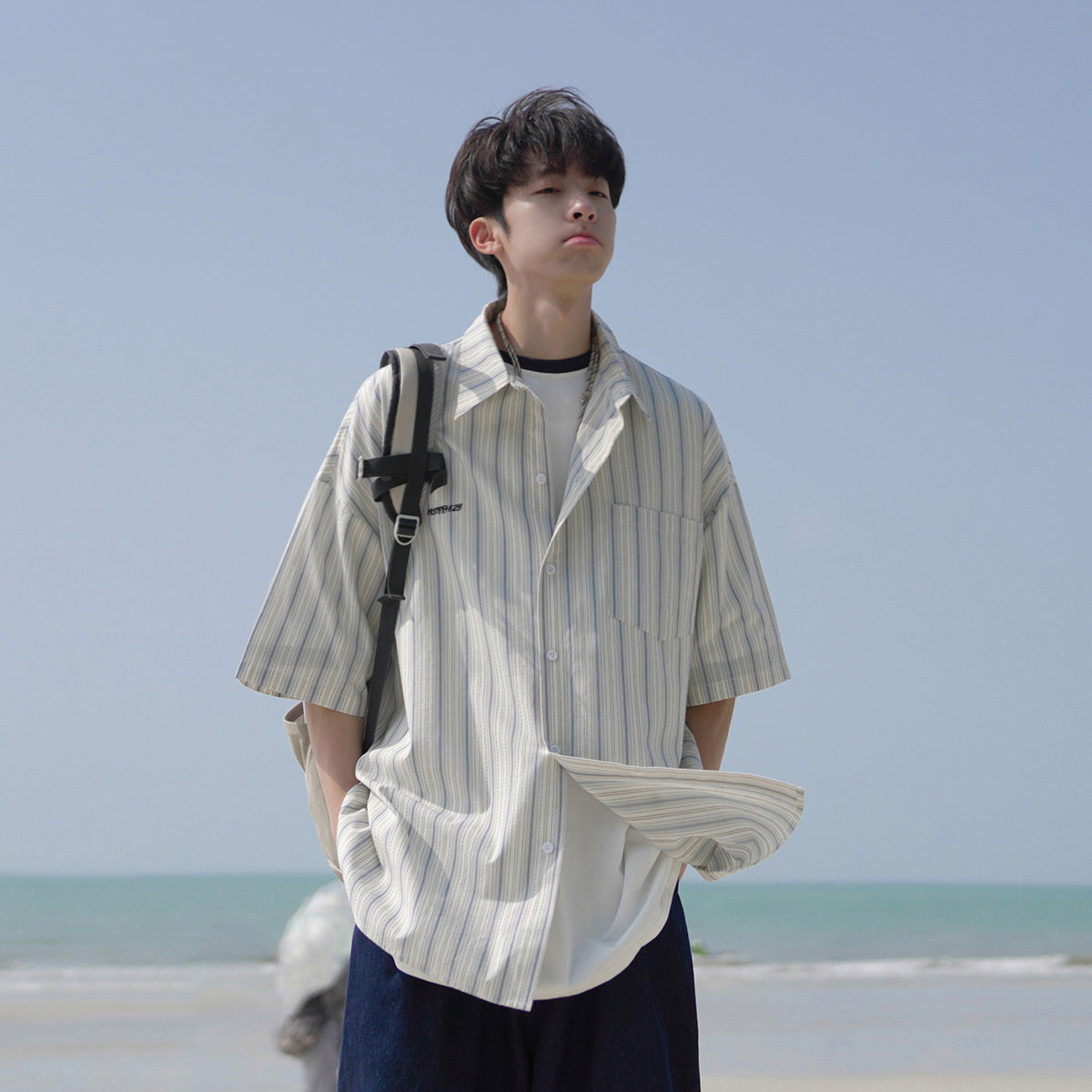 Men's Solid-Color Striped Short-Sleeve Top