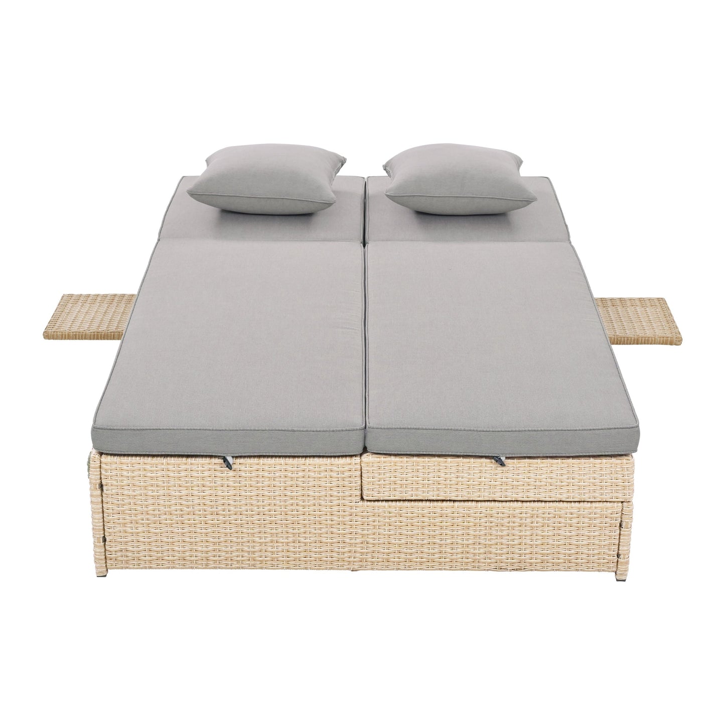 Outdoor Double Sunbed, Wicker Rattan Patio Reclining Chairs with Adjustable
