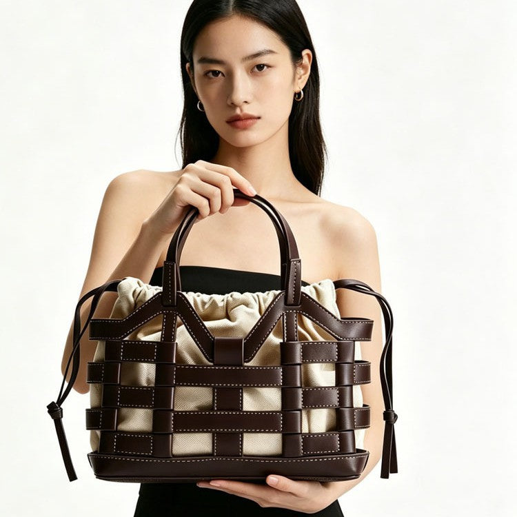 Creative Hollowed-out Niche Large-capacity Drawstring Patchwork Tote Bag