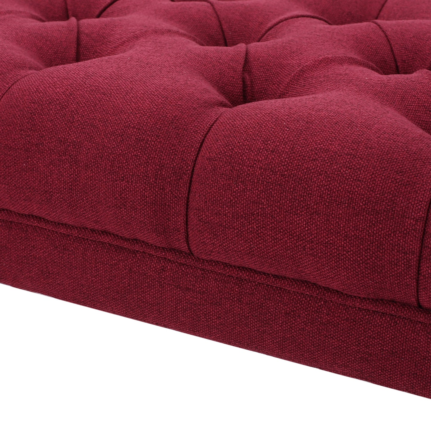 Ottoman Bench Button Tufting Half-Circle Legs, Red Fabric, 41x17x16.75