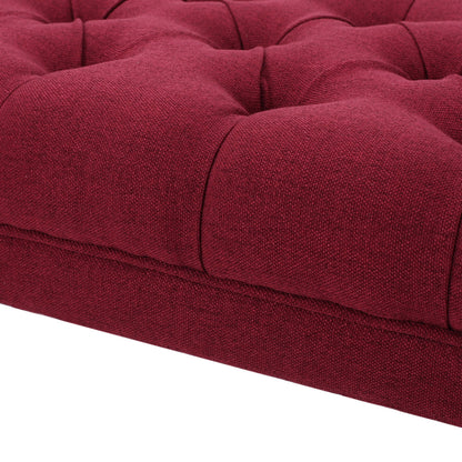 Ottoman Bench Button Tufting Half-Circle Legs, Red Fabric, 41x17x16.75