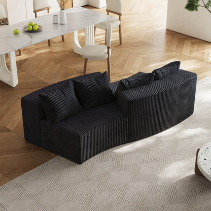 Sectional Sofa Curved Corduroy Black 2 Seat Modular No Assembly