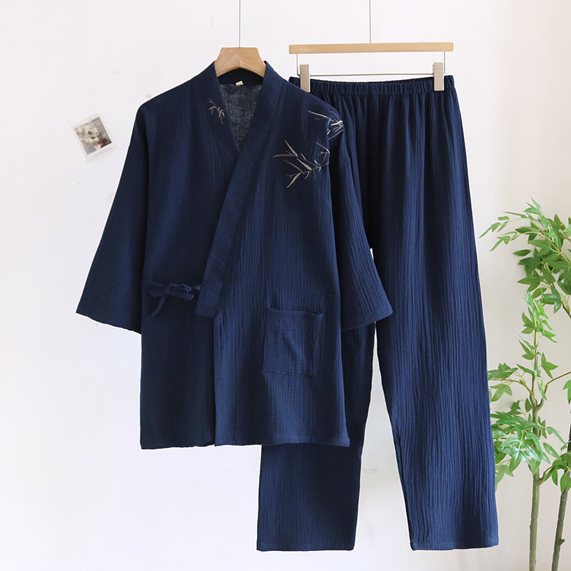Double-layered Crepe Chinese-style Bamboo-patterned Hanfu Thin Summer Pajamas