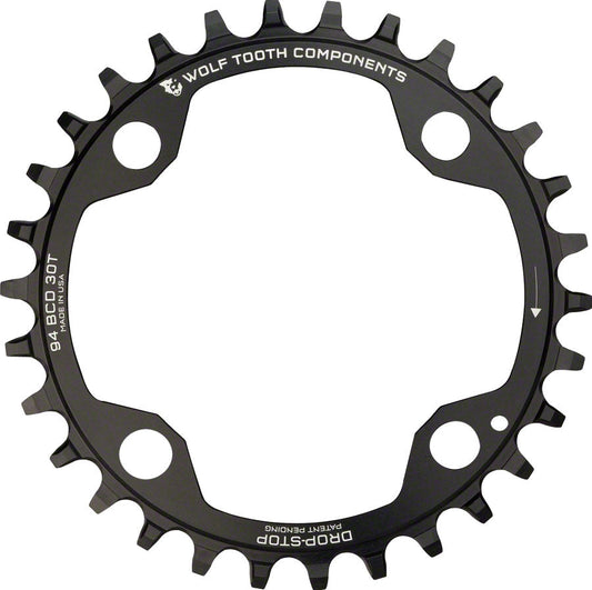 Wolf Tooth 94 BCD Chainring - 30t 94 BCD 4-Bolt Drop-Stop A For SRAM Cranks BLK