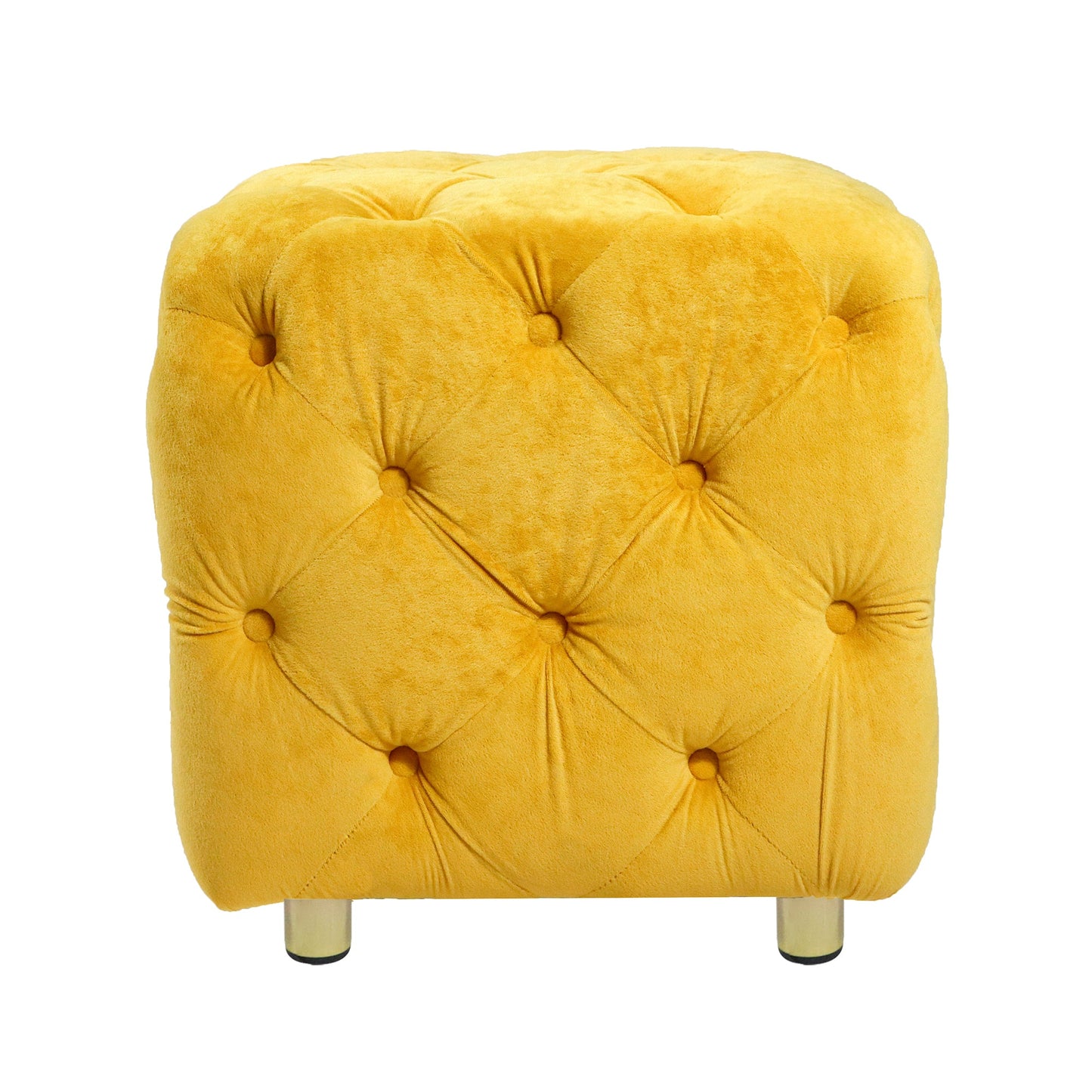 Yellow Modern Velvet Upholstered Ottoman Small Cube 18.11x18.11x18.9