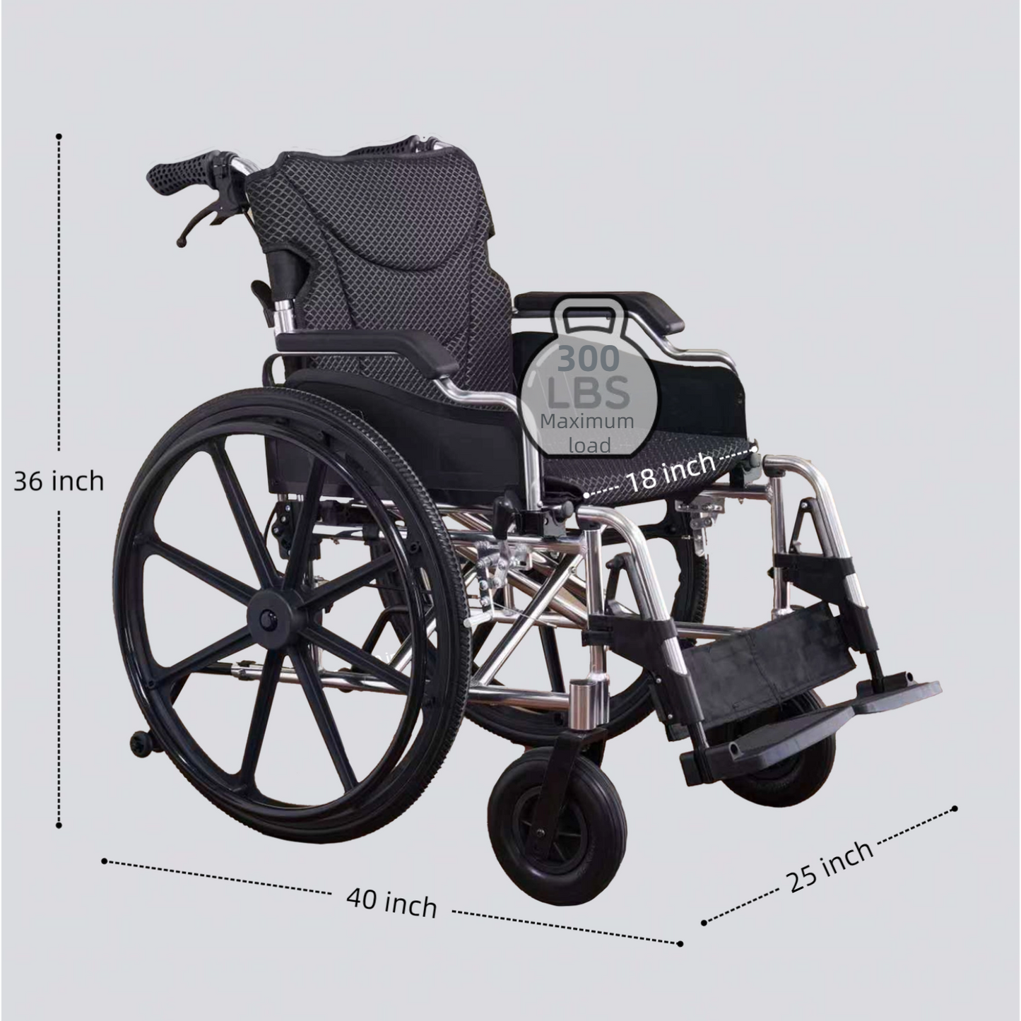 Wheelchair Manual Transport Folding Aluminum 18 In Seat 24 In Wheels Black