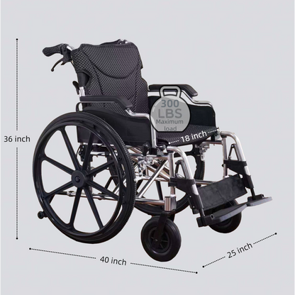 Wheelchair Manual Transport Folding Aluminum 18 In Seat 24 In Wheels Black