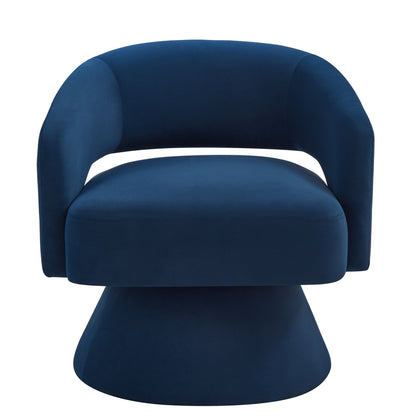 Accent Chair Swivel Barrel Velvet Navy Open Back 360 Degree 28x28x30 In