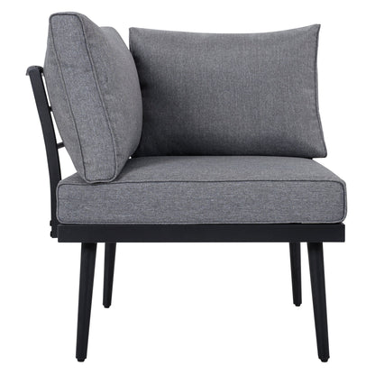 Outdoor Sectional Set Acacia Wood Steel Gray with Nesting Tables