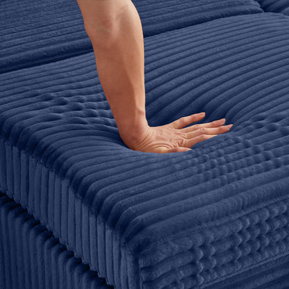 Convertable Loveseat L-Shape Corduroy Blue Storage Chaise 2 Ottomans USB 69 In