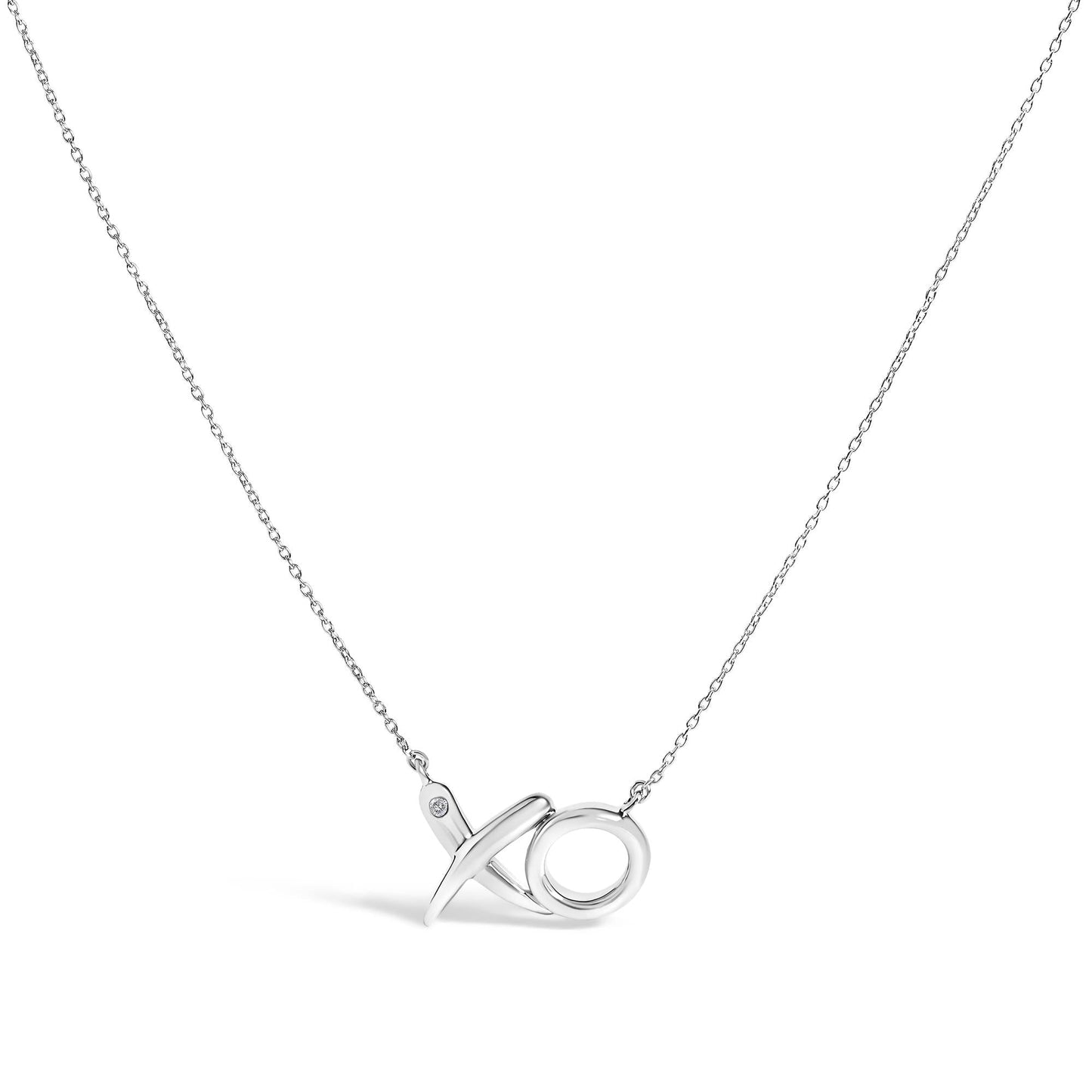 Diamond Accent XO Pendant Necklace in .925 Sterling Silver – Bezel Set