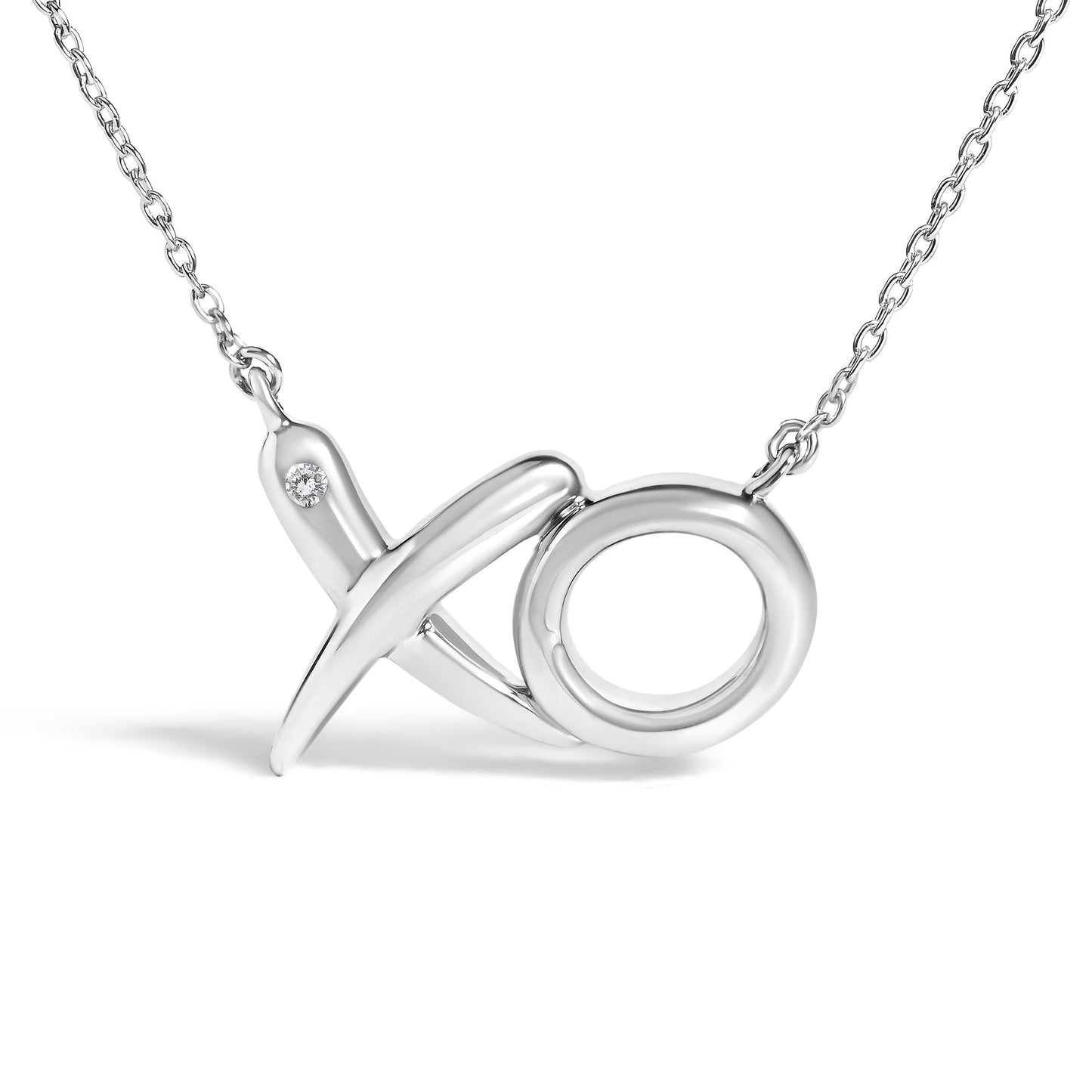 Diamond Accent XO Pendant Necklace in .925 Sterling Silver – Bezel Set