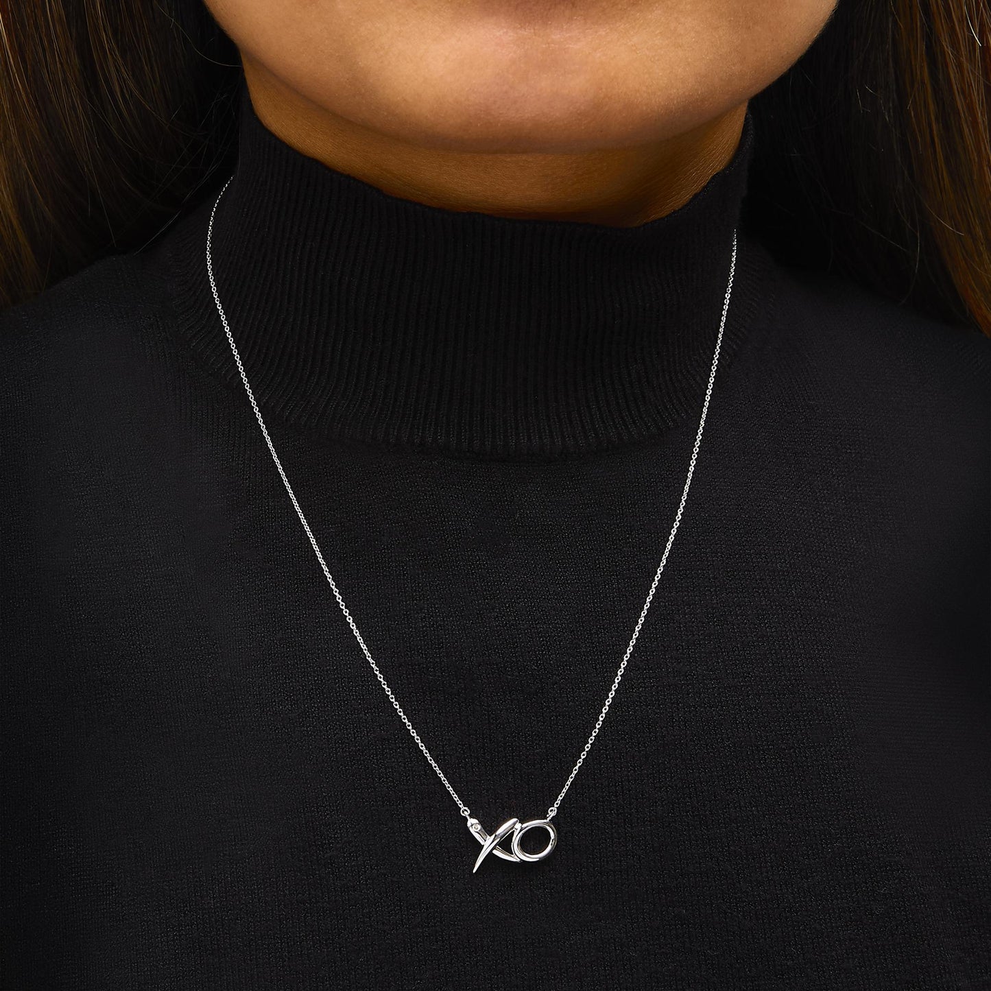 Diamond Accent XO Pendant Necklace in .925 Sterling Silver – Bezel Set