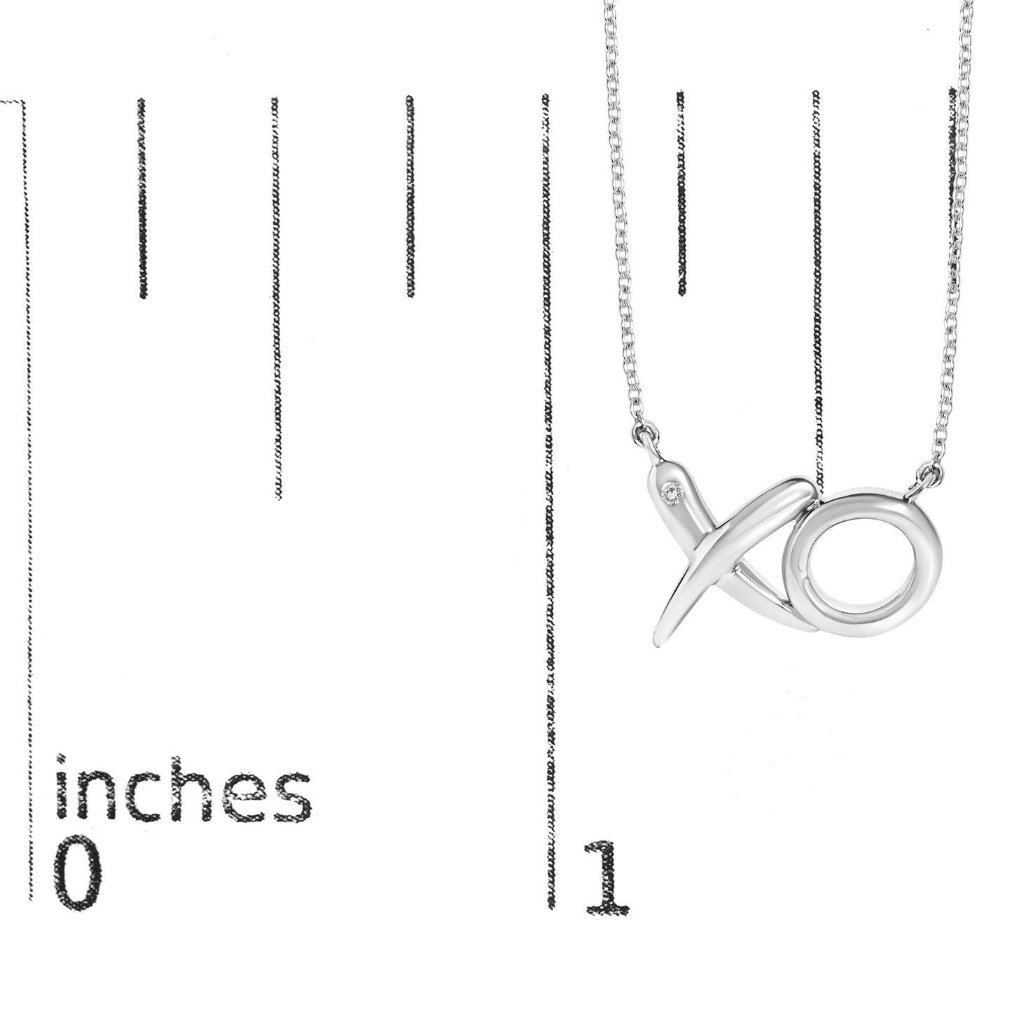 Diamond Accent XO Pendant Necklace in .925 Sterling Silver – Bezel Set