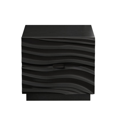 Solid Wood Nightstands Set of 2, 2 Drawers, No Handles, Living Room, Black