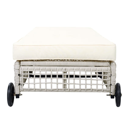 Outdoor Lounge Chair, 5-Position Adjustable Rattan Chaise with Cushion and