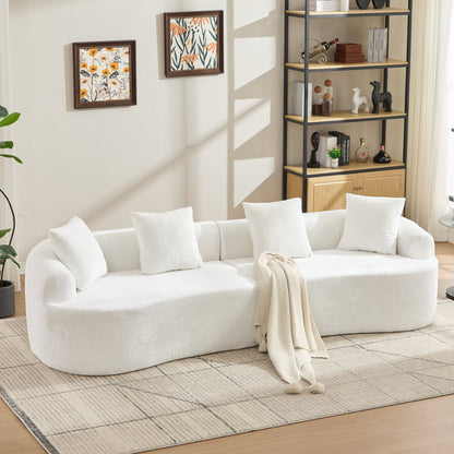 Sofa Curved Chenille Beige Deep Seat 3 Pillows No Assembly 110 In 300 LB