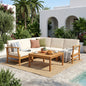 Outdoor Sectional Set Acacia Wood Cream 6 Piece Modular Seats 5