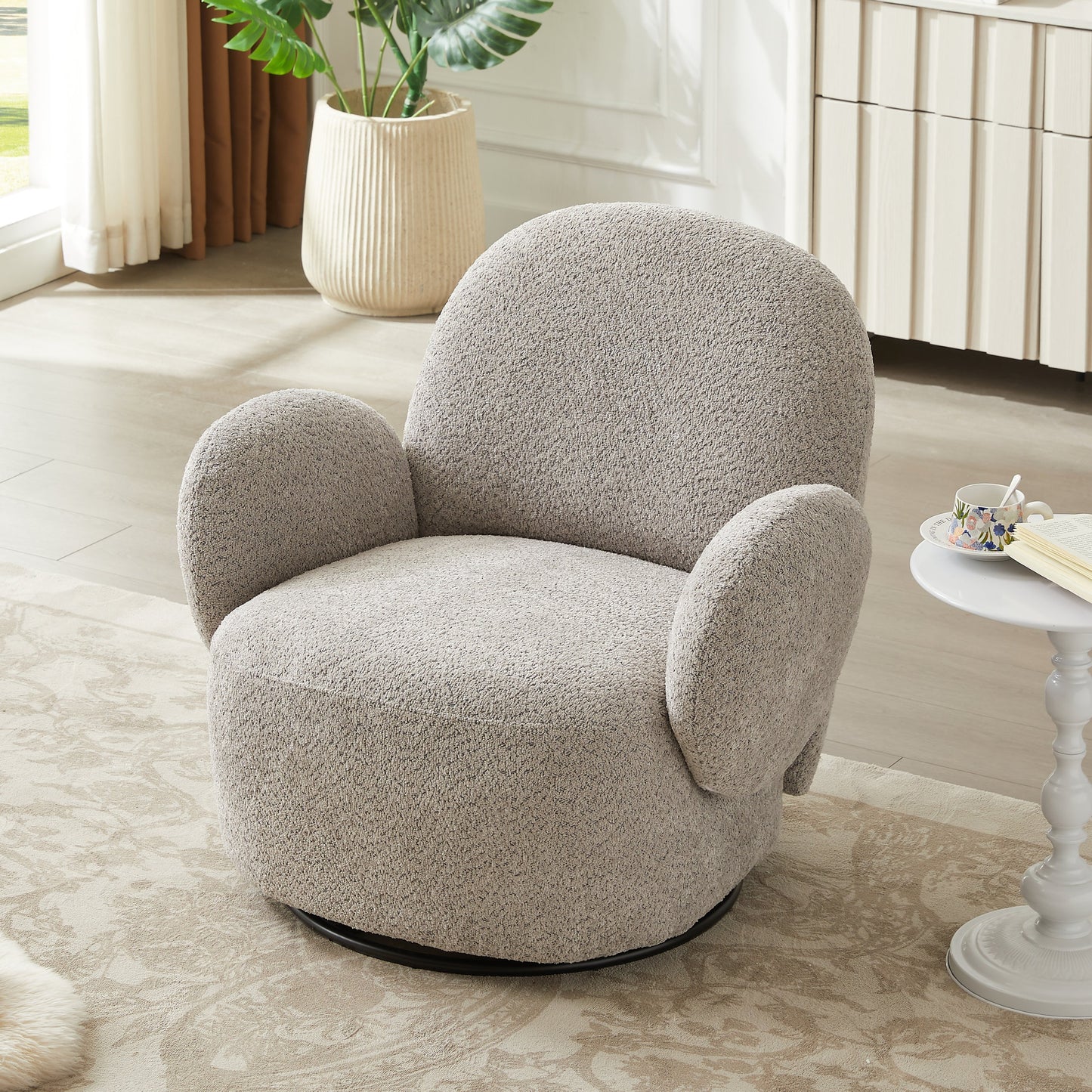 Accent Chair Swivel 360 Degree Fabric Gray Metal Frame 35x35x32 In