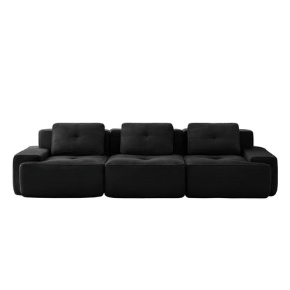Sectional Sofa Modular Corduroy Black 3 Seat Tufted No Assembly