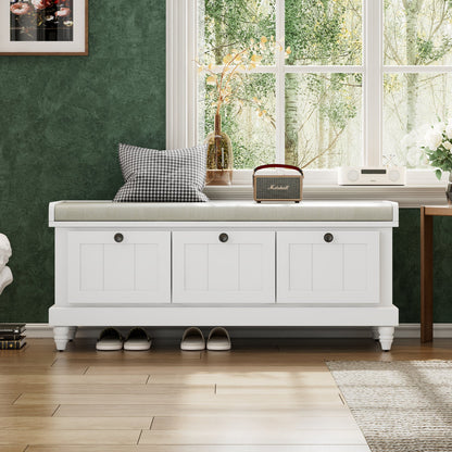 Entry Bench Fluted MDF White Cushioned Seat 3 Drawers 44x16x19