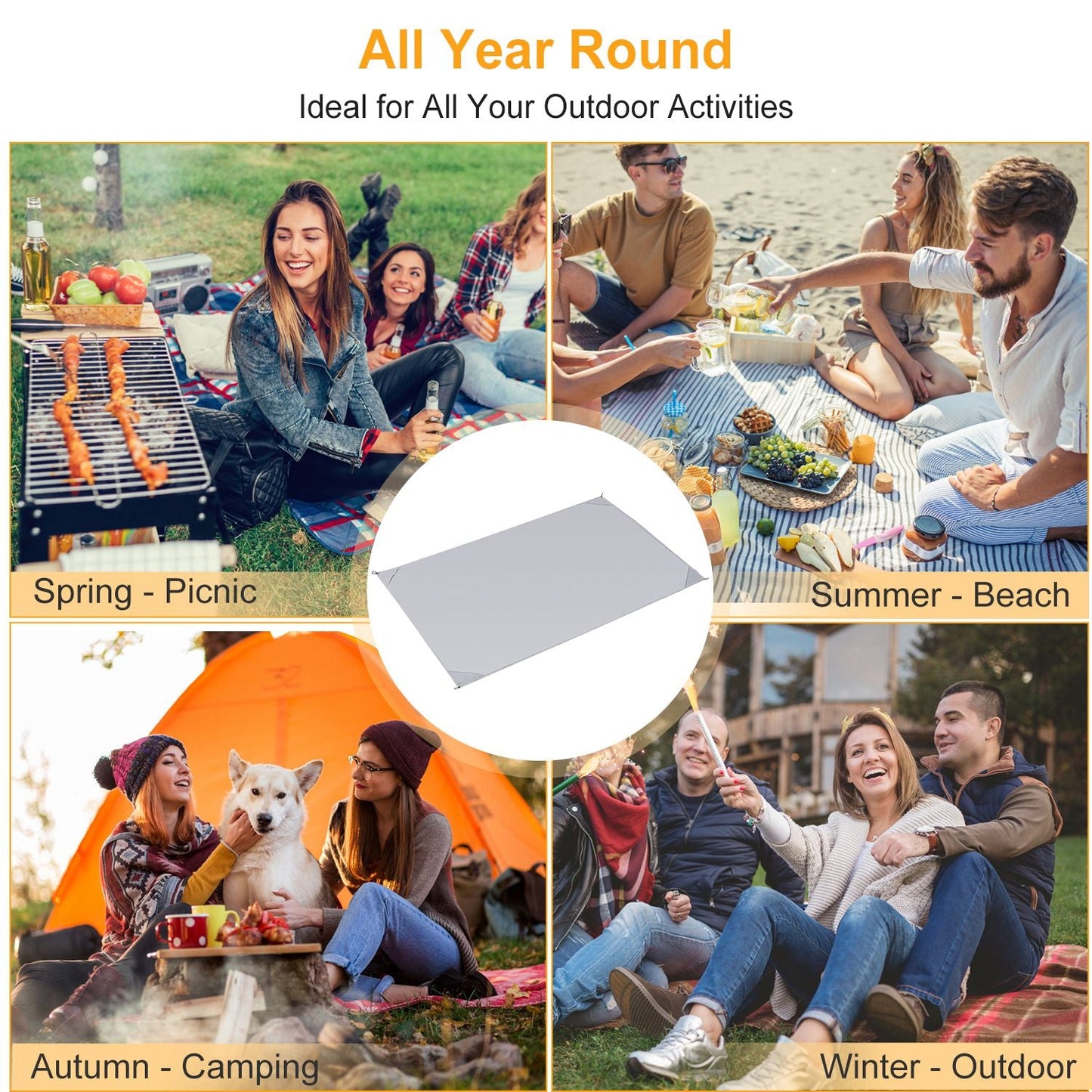 Portable Beach Blanket 4.6’ x 6.6’ Waterproof Foldable Camping Rug Pocket Sandproof Picnic Mat for Camping Picnic Hiking Grass Travel