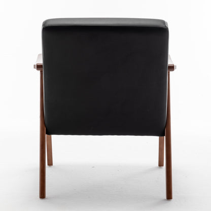 Mid-Century Wingback Accent Chair Black PU Leather 26x31x32
