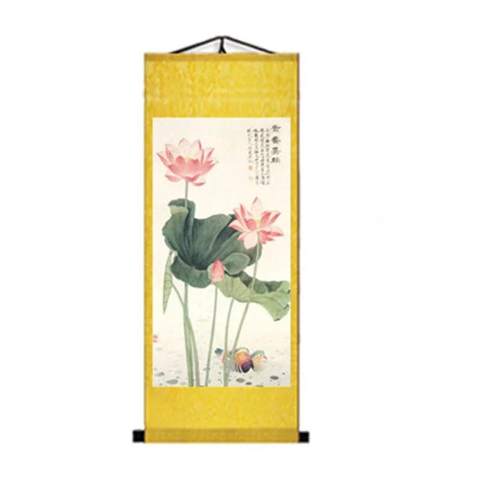 Chinese Style Lotus Scroll Paintings Wall Art Posters Vintage Room Decor Aesthetic Wall Hanging Living Room Office Picture Mural