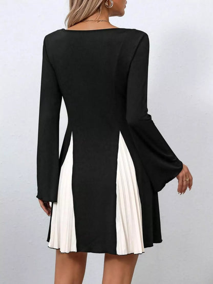 Pleated Flare Sleeve Mini Dress