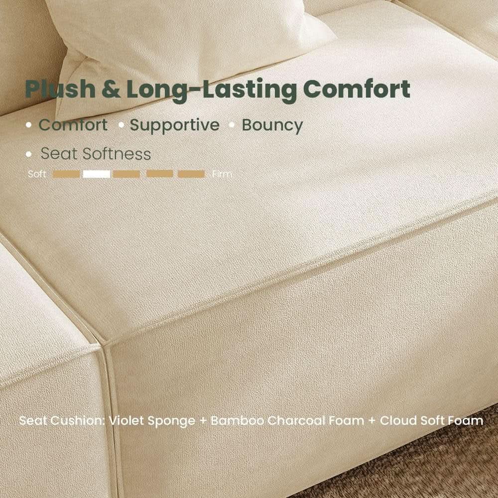 Modular Sectional Sofa With Velvet Beige Finish Recliner Compact Layout