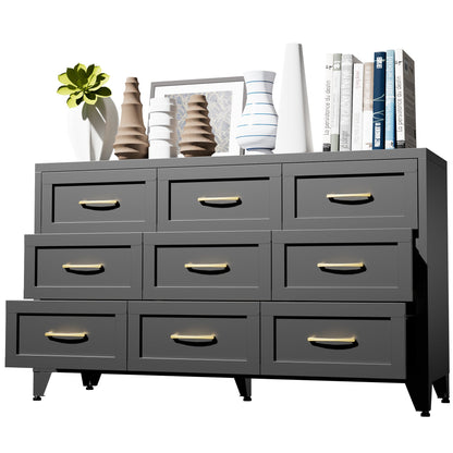 Dresser 9-Drawer Black Steel Smooth-Glide Powder Coat 52x15.8x30 In