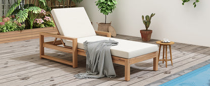 Outdoor Chaise Lounge Acacia Wood Light Teak Beige Cushion 5 Position 2
