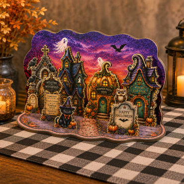Witchfield Haunted Halloween Wooden Village – Tabletop Pumpkin Patch & Witch’s Cottage Décor – 852771-12