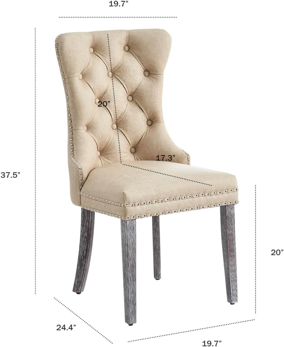 Leather Wingback Dining Chairs Set Of 4 Beige Nailhead Trim