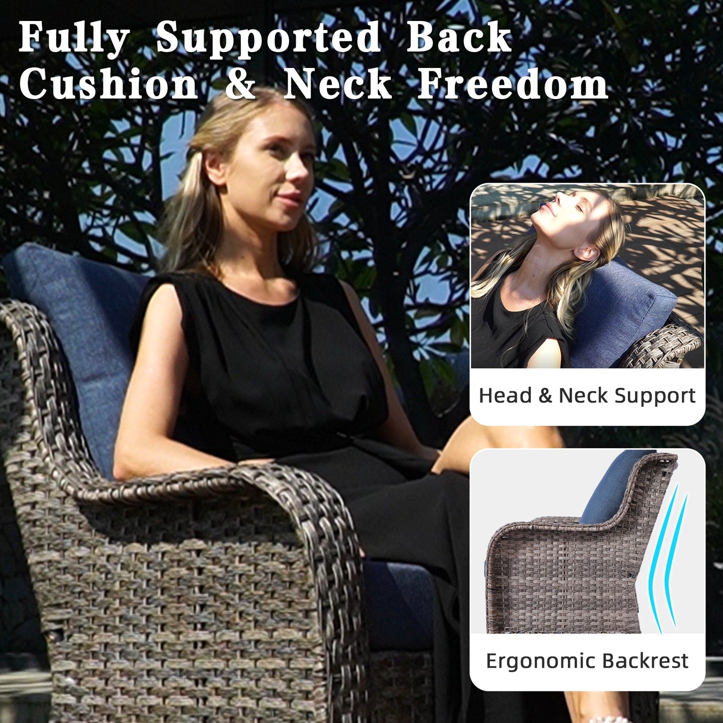 Outdoor Patio Set PE Rattan Swivel Chairs Gray Blue