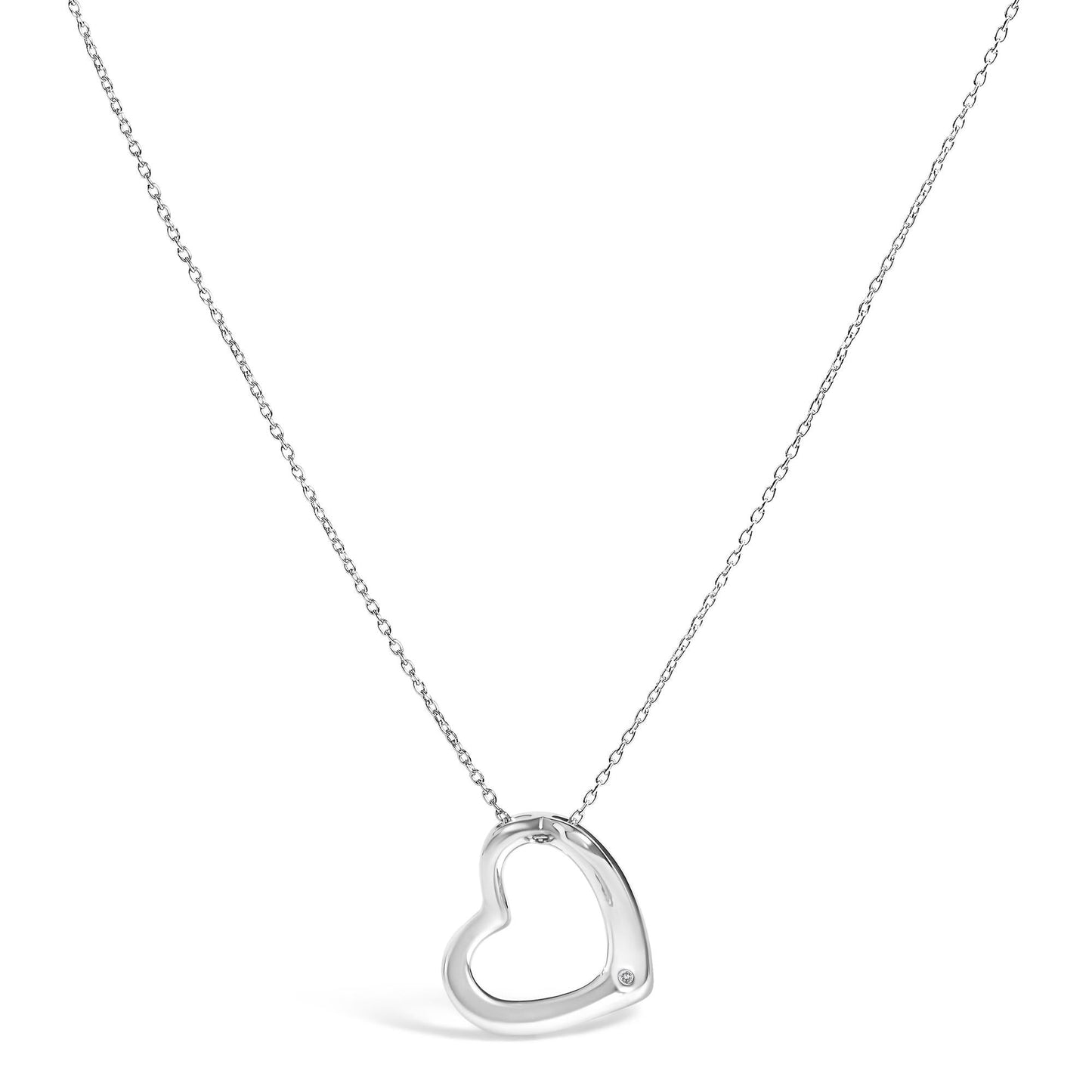 Diamond Heart Pendant Necklace in Rhodium-Plated Sterling Silver – Bezel Set