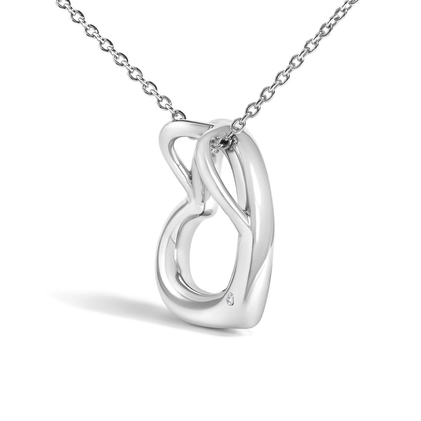 Diamond Heart Pendant Necklace in Rhodium-Plated Sterling Silver – Bezel Set