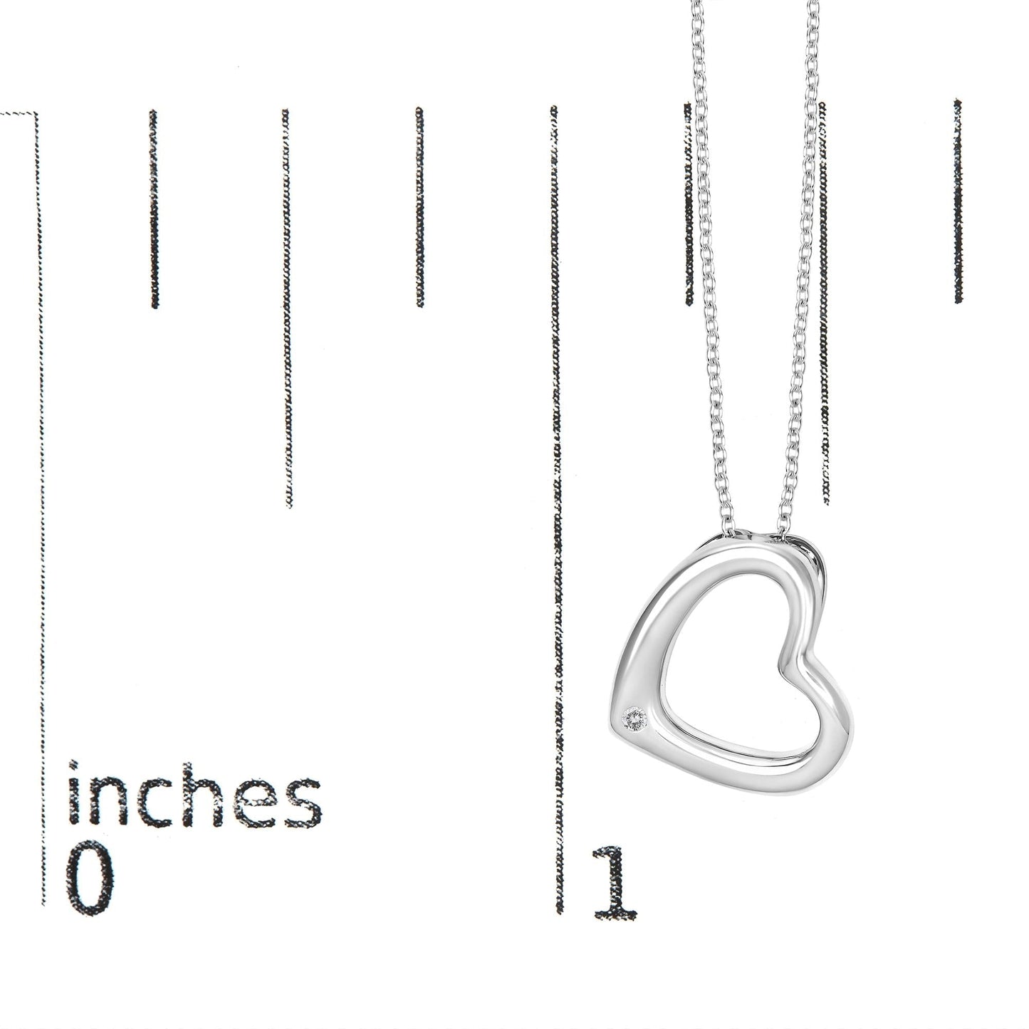 Diamond Heart Pendant Necklace in Rhodium-Plated Sterling Silver – Bezel Set