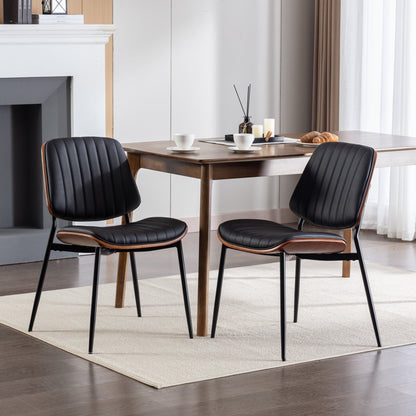 Dining Chairs Set of 2 Mid Century Modern Retro Faux Leather Chair with Walnut