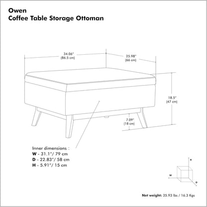 Owen 34 Distressed Chestnut Brown Coffee Table Ottoman