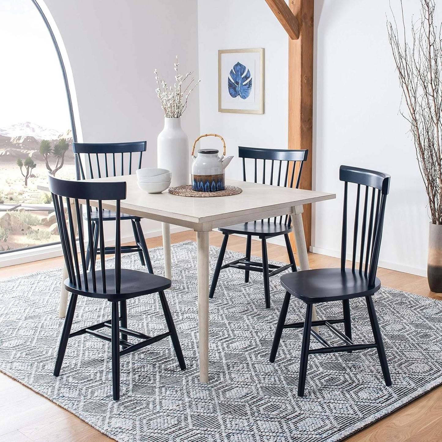 Navy Blue Windsor Spindle Solid Wood Dining Chair Set Of 2