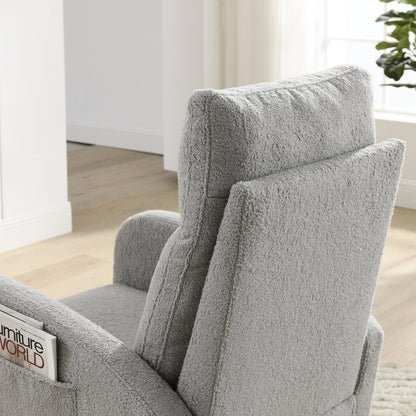 Gray Teddy Fabric Rocking Chair High Back Side Pockets 27.6