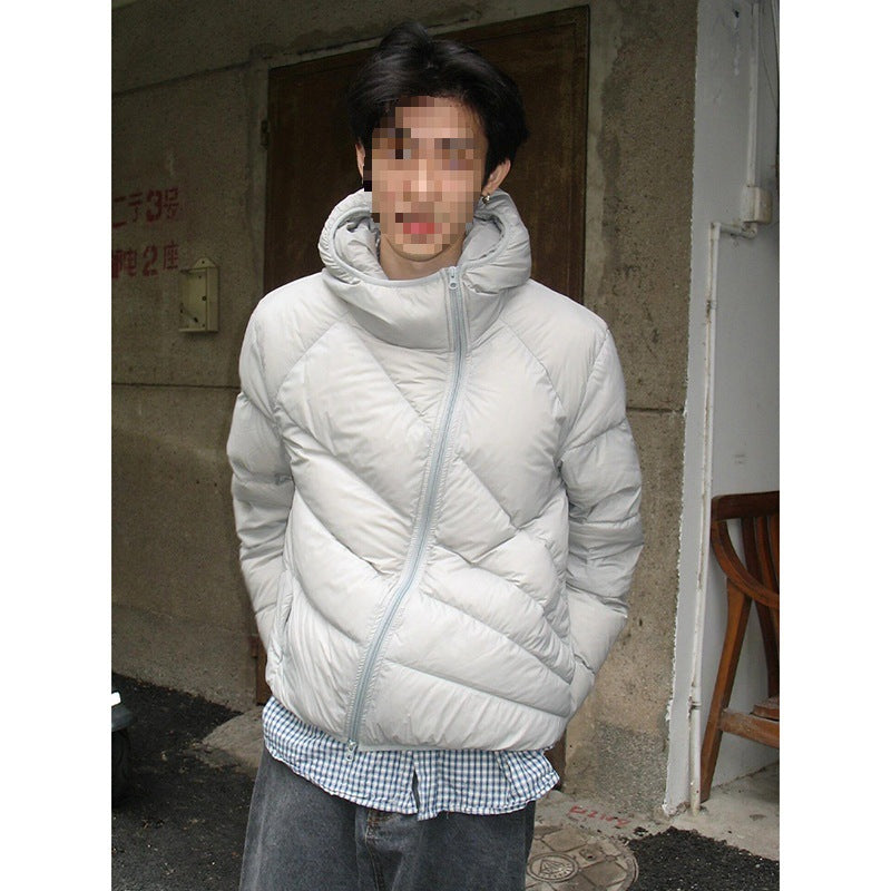 Mens Winter Thickened Warm Loose-Fit Coat With Diagonal Zipper