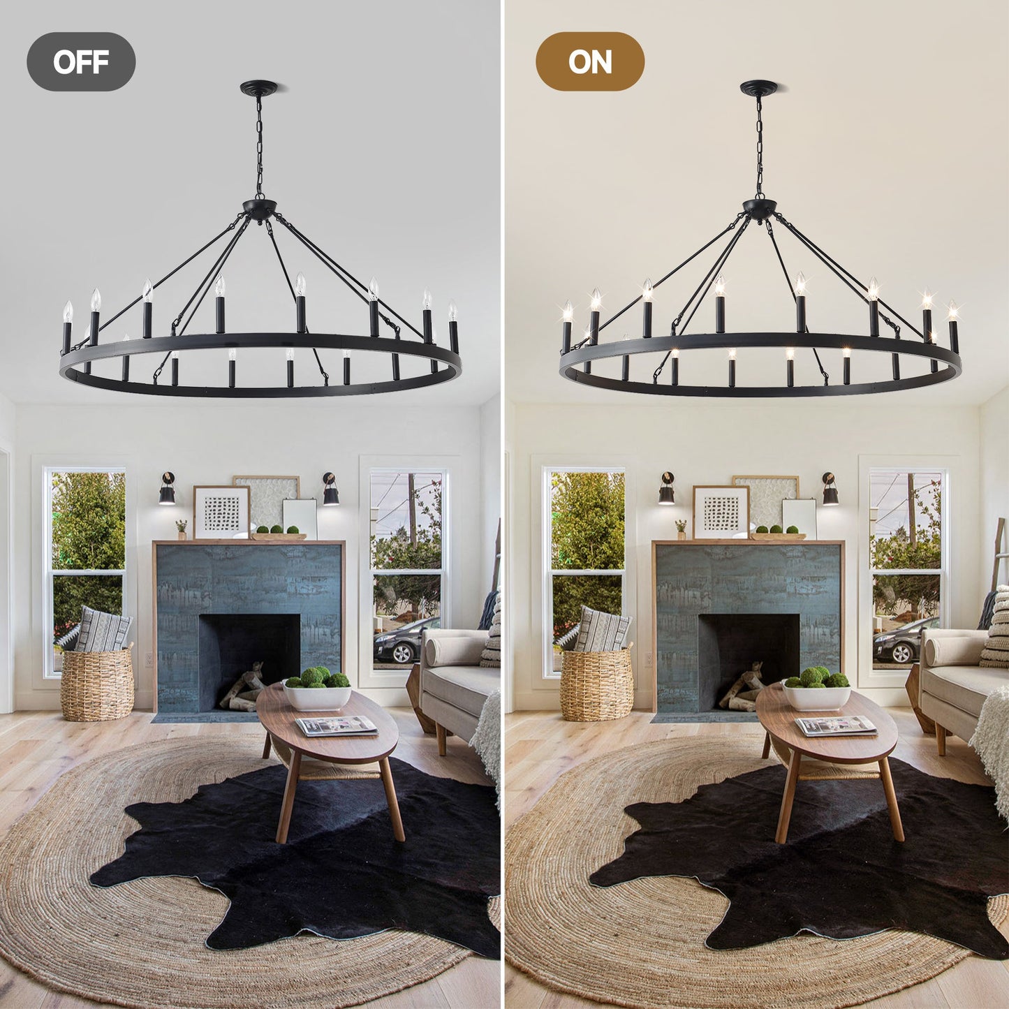Chandelier Wagon Wheel Matte Black 18-Light 53.15 In E12
