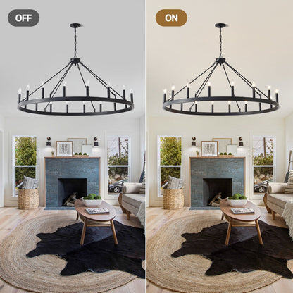 Chandelier Wagon Wheel Matte Black 18-Light 53.15 In E12