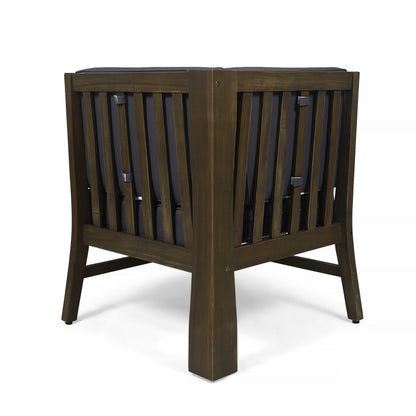 Outdoor Sectional Set Acacia Wood Dark Gray Cushion 6 Piece Seats 5
