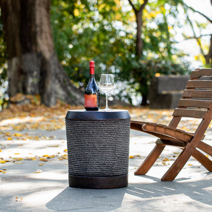 Outdoor Side Table MGO Braided Cord Cylinder Dark Brown 15.75x18in