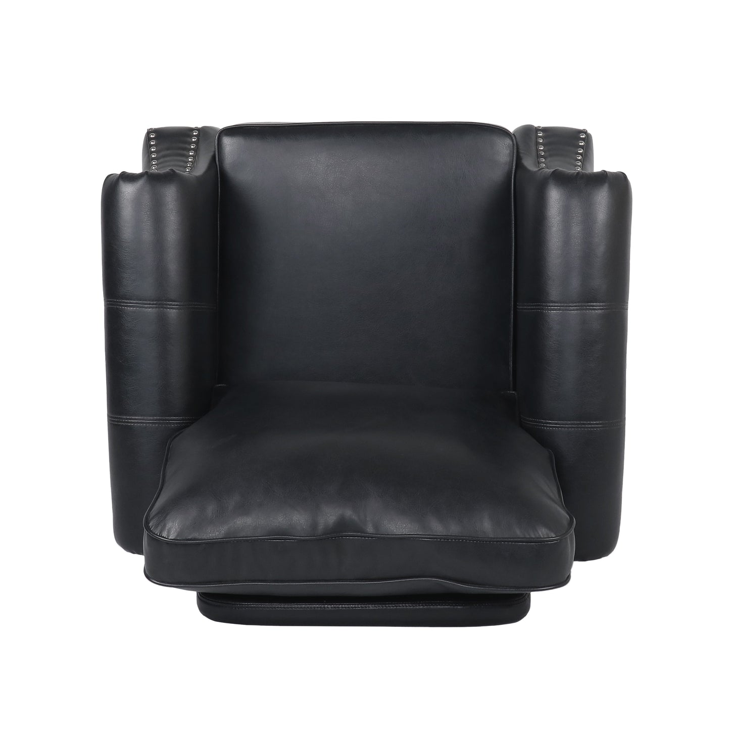 Club Chair Contemporary PU Leather Black Rolled Arms Nailhead Trim 37 In